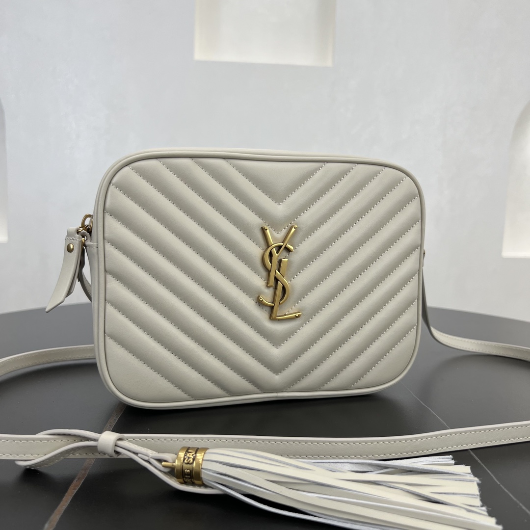 Saint Laurent LOU Camera Quilted Calfskin Shoulder Bag Handbag White 715232 Gold